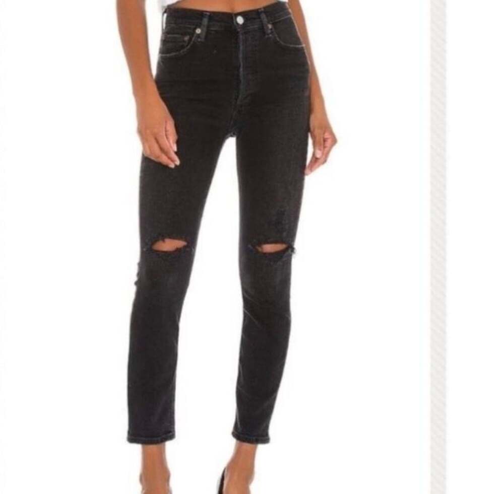 AGOLDE Nico High Rise Slim Distressed Jeans in Black Wash 28